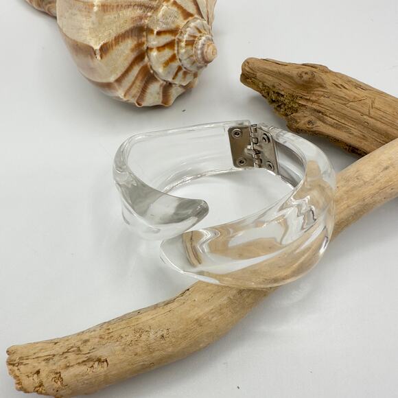 60's Vintage Clear Lucite Hinged Clamper Bracelet - Picture 2 of 5